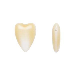 Bead, Czech pressed glass, opaque white/tan, 18x13mm heart. Sold per 15" to 16" strand.