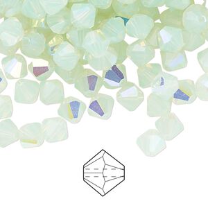 Bead 144pk chrysolite opal AB, Preciosa Czech crystal 6mm bicone