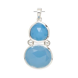 Pendant, Create Compliments&reg;, sterling silver and chalcedony (dyed), blue, 27x16mm single-sided freeform, Mohs hardness 6-1/2 to 7. Sold individually.