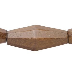 Bead, robles wood (waxed), pkg/8 inches, medium brown, 35x15.5mm-37x16.5mm hand-cut double cone.