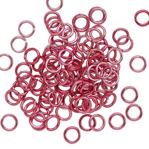 Jump ring 1pkg100 aluminum, 5mm round, 20 gauge / 3.4mm inside diameter / dark pink