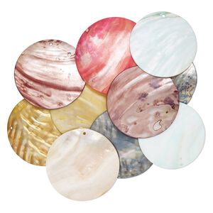 Focal, mother-of-pearl shell (natural / dyed) 1pkg10, multicolored, 59-65mm round.
