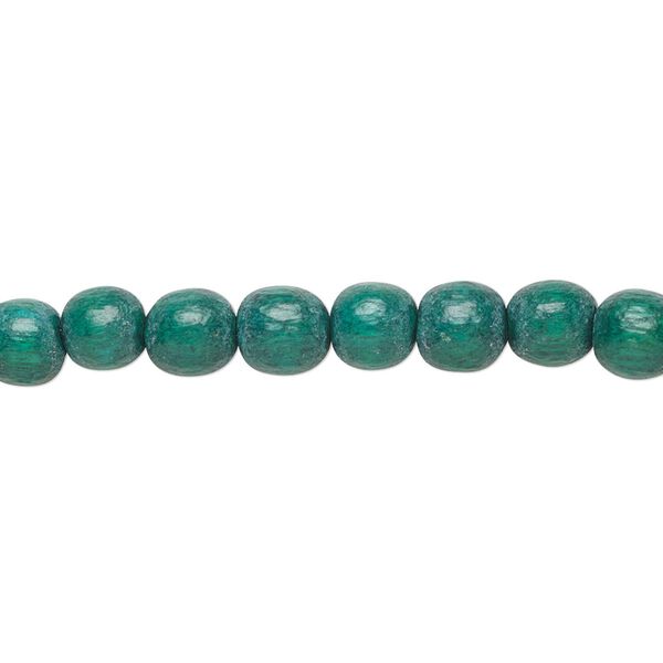Bead 1pkg1, Taiwanese cheesewood (dyed / waxed), dark green, 5-6mm round, 15-1/2 to 16 inches. image number 0