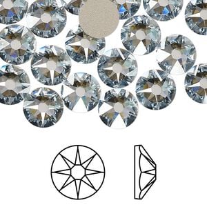 Flat back 12pk crystal blue shade foil back, Crystal Passions&reg; 8.412-8.672mm rose round SS40 2088