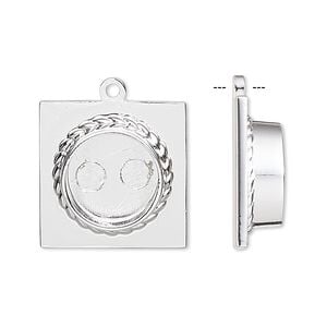 Drop, silver-plated "pewter" (zinc-based alloy), 20x20mm square with 12mm non-calibrated round setting. Sold per pkg of 2.