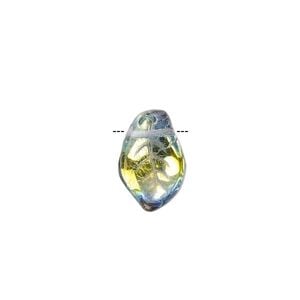Bead, Czech pressed glass, clear vitrail, 14x9mm top-drilled leaf. Sold per 15-1/2" to 16" strand, approximately 60 beads.