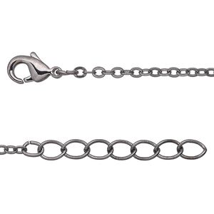 Chain 1pkg2 gunmetal-plated cable, 2mm flat / lobster claw clasp, brass 24 inch