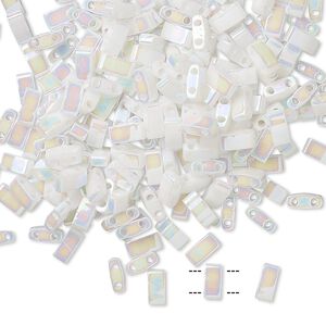 Seed bead, TILA&reg;, glass, pkg/250g, 5x2.3mm half tila rectangle, opaque rainbow white pearl, (HTL-471).
