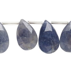 Iolite 1pkg12, hand-cut top-drilled faceted puffed teardrop bead natural 17x12mm-22x15mm