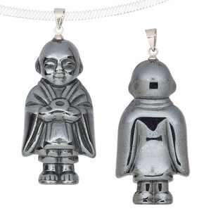 Hemalyke&trade; / brass 1pkg1, silver-finished 3D Buddha pendant 48x20mm