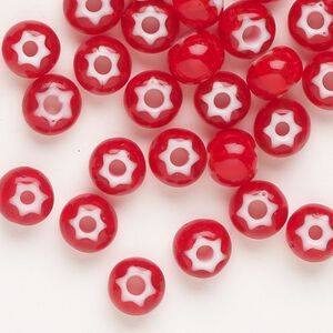 Seed bead, Preciosa Ornela Czech glass, pkg/20g, #32 cornelian star rocaille, opaque red and white, (93730).