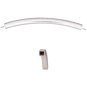 Bead 1pkg6 silver-finished, 45x3mm curved square tube, brass