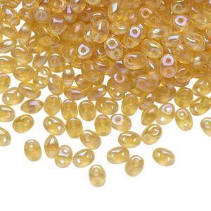 Bead, Preciosa Twin&trade;, Pressed Twin, Czech pressed glass, translucent rainbow honey, 5x2.5mm oval with (2) 0.7-0.8mm holes. Sold per 250-gram pkg.