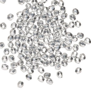 Bead 1pkg1200 Czech fire-polished glass, metallic silver, 3mm faceted round. 1 mass.