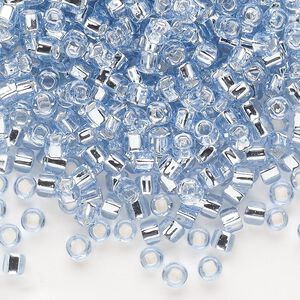 Seed bead, Dyna-Mites&trade;, glass, silver-lined translucent light blue, #6 round with square hole. Sold per 40-gram pkg.