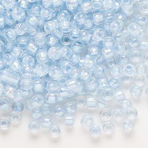 Seed bead, Dyna-Mites&trade;, glass 1pkg40g, #6 round, translucent rainbow inside dyed color ice blue (315 6/0 RR)