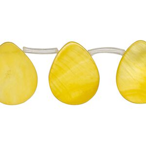 Mother-of-pearl shell 1pkg1, top-drilled flat teardrop bead 14 inch golden yellow 19x6mm-20x13mm