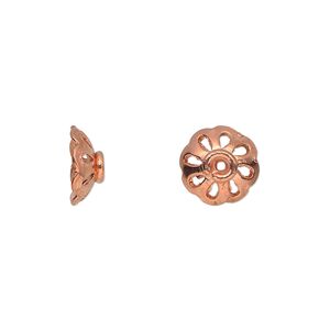 Bead cap, copper, 11x4mm flower with cutouts, fits 10-12mm bead. Sold per pkg of 20.