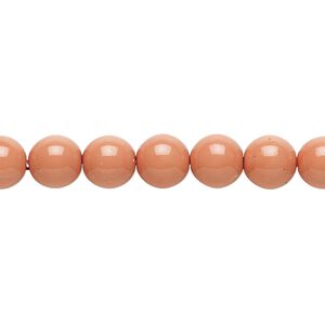 Bead, Czech dipped d&eacute;cor glass druk, rose, 8mm round. Sold per 15-1/2" to 16" strand.