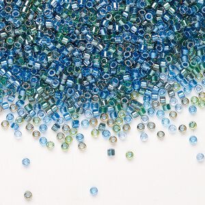 Seed bead, Miyuki Delica&reg;, glass, pkg/250g, #11 round, transparent inside dyed color green/blue mix (DB0985).