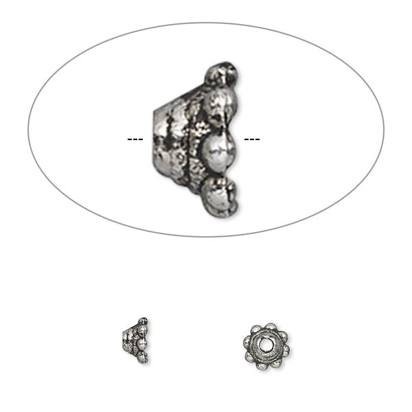 Bead cap, antique silver-plated "pewter" (zinc-based alloy), 5x3mm round, fits 6-8mm bead. Sold per pkg of 100. image number 0