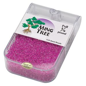 Seed bead, Ming Tree&trade;, glass, pkg/1/4 pound, #11 round, transparent color-lined fuchsia.