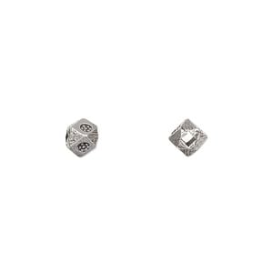 Bead 1pkg2 sterling silver, 5mm faceted cube flower, antiqued Hill Tribes