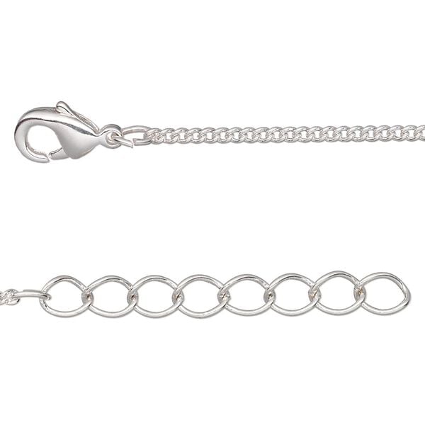 Chain 1pkg2 silver-plated curb, 1.5mm / lobster claw clasp, brass 24 inch image number 0