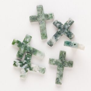 Tree agate 1pkg6, half-drilled cross drop natural 21x15mm-26x18mm