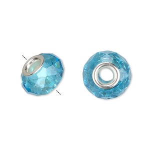 Bead 10pk 32 facets turquoise blue silver plate, Celestial Crystal&reg; Dione&reg; 14x9mm rondelle