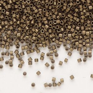Seed bead, Delica&reg;, glass, pkg/7.5g, #15 round, opaque matte metallic dark bronze (DBS-0322).