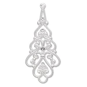 Focal, silver-plated brass, 38x18mm filigree teardrop. Sold per pkg of 10.