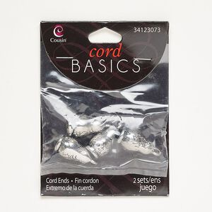 Cord end glue-in 1pkg4 "pewter", 25x12mm nesting doll / 6mm inside diameter, silver-finished / antiqued