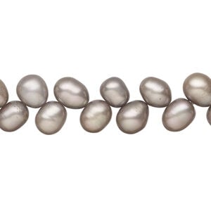 Freshwater pearl 1pkg1, herringbone-drilled rice, 14 inch soft silver 7x6mm-8x6mm cultured