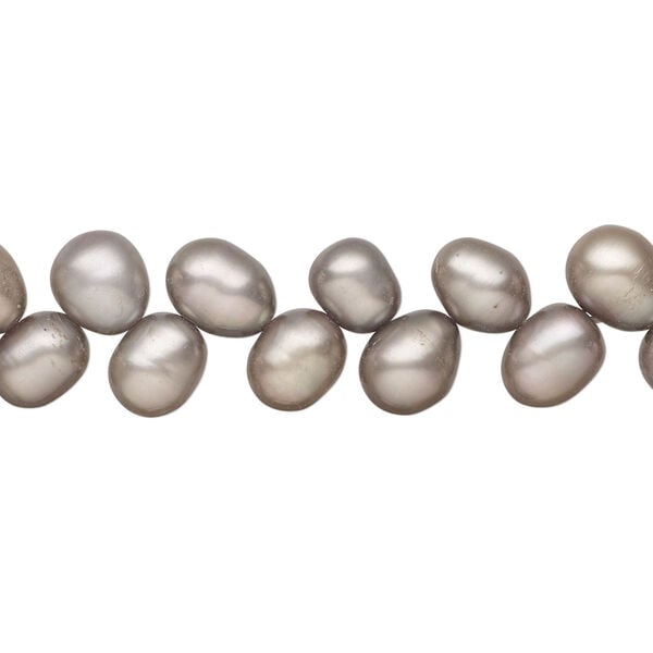 Freshwater pearl 1pkg1, herringbone-drilled rice, 14 inch soft silver 7x6mm-8x6mm cultured image number 0