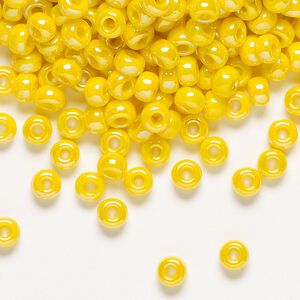 Seed bead, Miyuki, glass, pkg/250g, #6 rocaille, opaque rainbow canary (RR-472D).