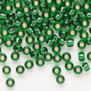 Seed bead, Miyuki, glass, pkg/25g, #6 rocaille, transparent silver-lined green, (RR-146S).