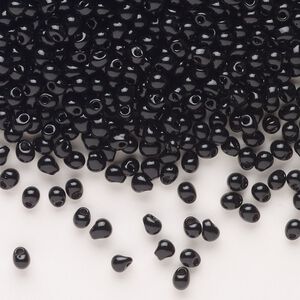 Seed bead, Miyuki, glass, pkg/250g, 3.3x2.8mm mini fringe, opaque black (DP-401).