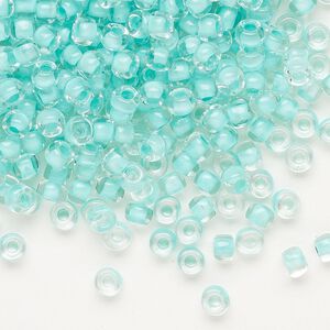 Seed bead, Dyna-Mites&trade;, glass 1pkg40g, #6 round, translucent inside dyed color sea foam (222 6/0 RR)