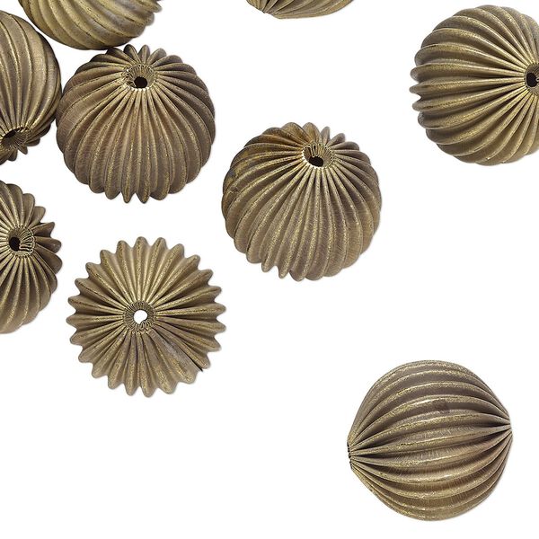 Bead 1pkg12 brass, 22-23mm corrugated round image number 0