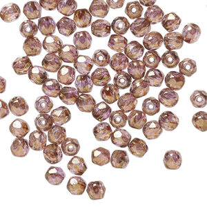 Bead 1pkg100, Czech fire-polished glass, copper luster, 4mm faceted round.