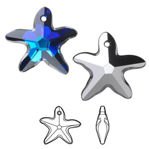 Drop 1pk crystal Bermuda blue P, Crystal Passions&reg; 21x20mm pendant starfish 6721