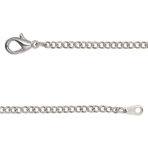 Chain 1pkg1 curb, 2mm / lobster claw clasp, antique silver-finished steel 18 inch