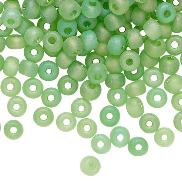 Seed bead glass pk #4 round, 50 gram translucent matte rainbow light green image number 0