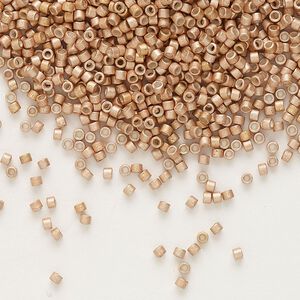 Seed bead, Delica&reg; 1pkg7.5g glass, #11 round, opaque semi-matte galvanized gold copper / outside dyed (DB-1155)