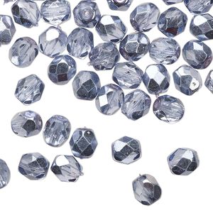 Bead Czech fire-polished glass 1pkg1, 6mm faceted round, 1 mass metallic opaque lilac