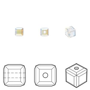 Bead 12pk white opal shimmer, Crystal Passions&reg; 4mm cube 5601
