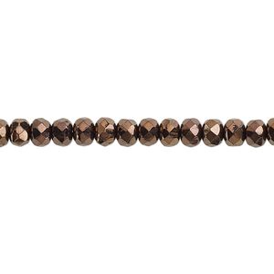 Bead, Czech fire-polished glass, bronze, 5x4mm faceted rondelle. Sold per pkg of 1,200 (1 mass).