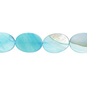 Mother-of-pearl shell 1pkg1, flat oval bead 15 inch aqua blue 14x10mm-15x10mm
