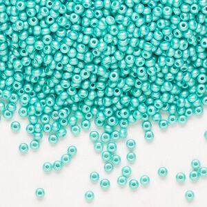 Seed bead, Preciosa Ornela Czech glass, pkg/500g, #11 rocaille, opaque PermaLux dyed sea green chalkwhite, (22016).